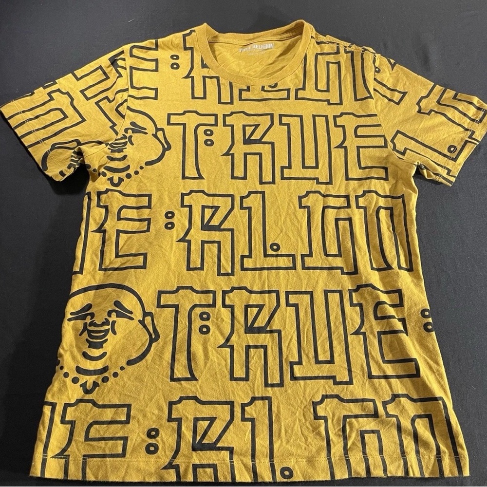 True Religion men’s small Yellow T-Shirt with White Logo